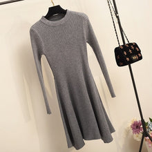 Load image into Gallery viewer, Women Long Sleeve Sweater Dress Women&#39;s Irregular Hem Casual Autumn Winter Dress Women O-neck A Line Short Mini Knitted Dresses