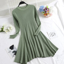 Load image into Gallery viewer, Women Long Sleeve Sweater Dress Women&#39;s Irregular Hem Casual Autumn Winter Dress Women O-neck A Line Short Mini Knitted Dresses