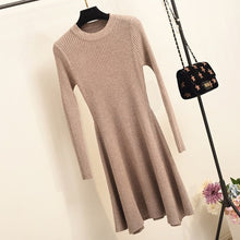 Load image into Gallery viewer, Women Long Sleeve Sweater Dress Women&#39;s Irregular Hem Casual Autumn Winter Dress Women O-neck A Line Short Mini Knitted Dresses