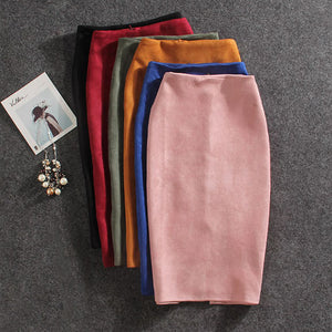 2019 Women Skirts Suede Split Thick Stretchy Skirt