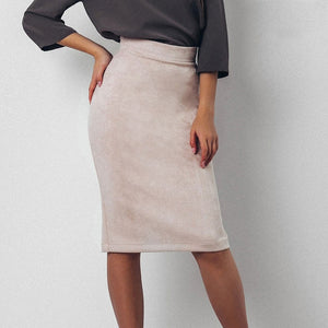 2019 Women Skirts Suede Split Thick Stretchy Skirt