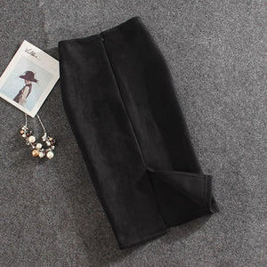 2019 Women Skirts Suede Split Thick Stretchy Skirt