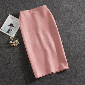 2019 Women Skirts Suede Split Thick Stretchy Skirt