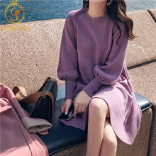 Load image into Gallery viewer, New Spring Korea Dress Women Knitting Oversize Autumn Midi Dress Lantern sleeve Fashion Sweater Dresses