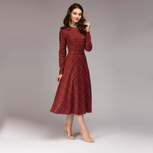 Load image into Gallery viewer, Women Vintage Sashes Plaid Dress Ladies Long Sleeve o Neck Elegant a Line Dress 2019 Autumn Bow Tie Party Dress Winter Dress