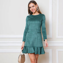 Load image into Gallery viewer, Autumn Winter Women Ruffles Dress Casual Ladies O Neck Long Sleeve Elegant Party Dress 2019 Vintage Women Sheath Mini Dresses