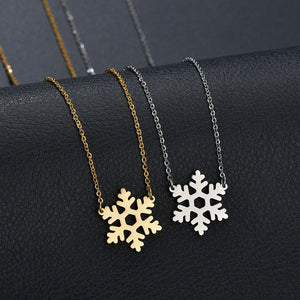 Auxauxme Best Christmas Jewelry Stainless Steel Gold Snowflake Sweater Necklace Collar Jewelry 2019 New Year Gift bijoux femme